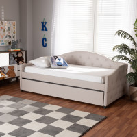 Baxton Studio Becker-Beige-Daybed-TT Baxton Studio Becker Modern and Contemporary Transitional Beige Fabric Upholstered Twin Size Daybed with Trundle